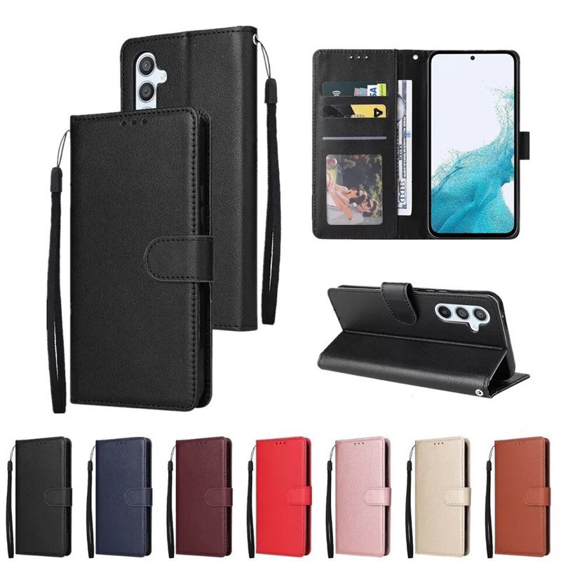 เคสหนังฝาพับ Samsung Galaxy A56 5G A36 5G A26 A16 5G A06 4G / 5G   มีช่องใส่บัตร พร้อมสายห้อยมือ