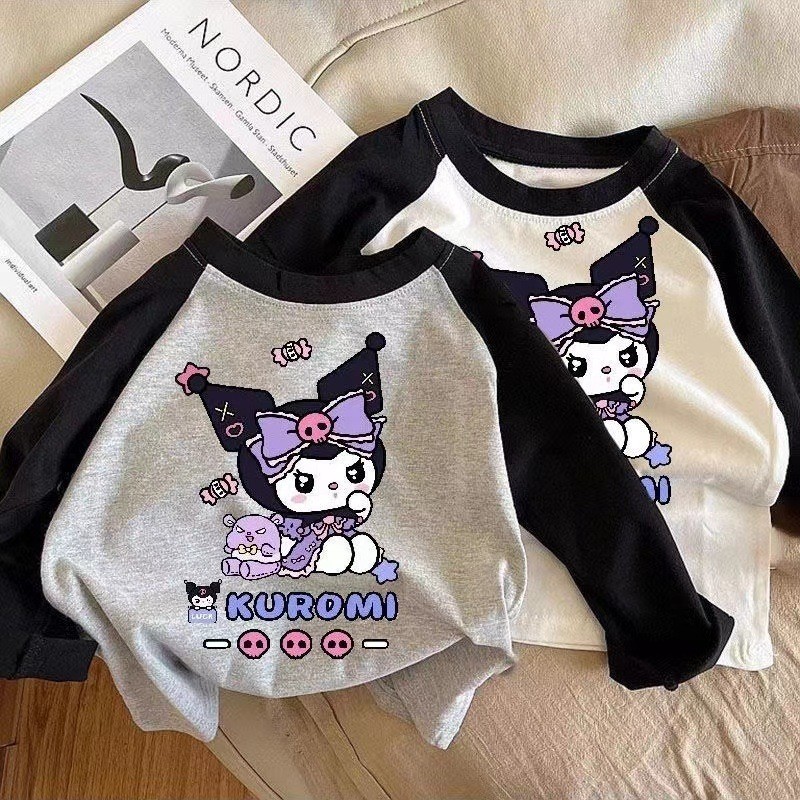 เสื้อยืดแขนยาวเด็กแขนยาวพิมพ์ลายการ์ตูน Kulomi ใหม่2024