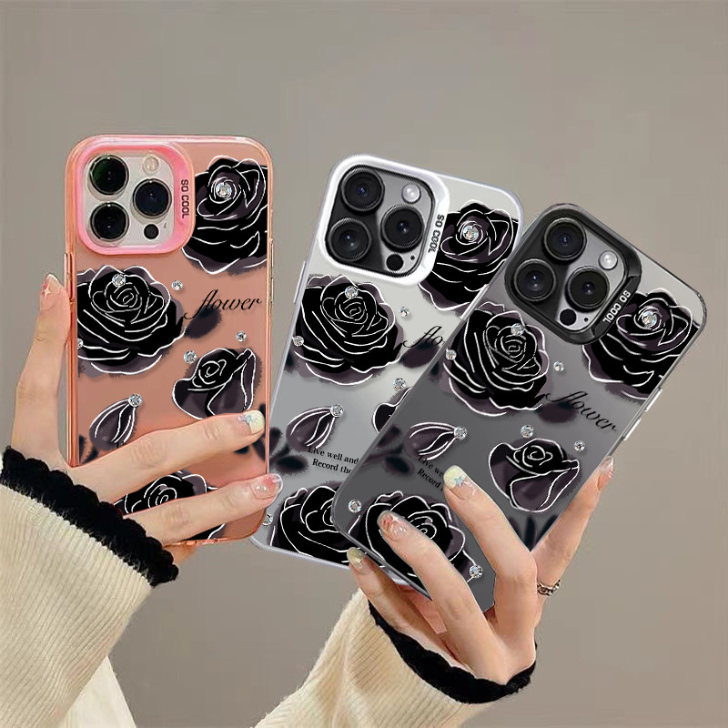 Poppa ส่งจากไทย เคสโทรศัพท์มือถือนิ่ม เงิน เคสไอโฟน กันกระแทก สําหรับ 16 11 12 13 14 15PRO MAX 7Plus XS/R XSMax กุหลาบ