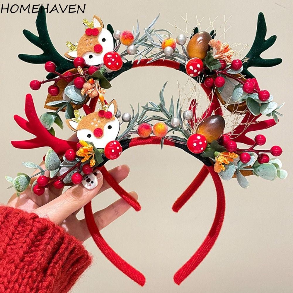 Homehaven ที่คาดผมคริสต์มาส, Elf Santa Claus Antlers ที่คาดผม, คอสเพลย์เครื่องแต่งกาย Fawn Horn Fairy Deer หูพลาสติกคริสต์มาส Elf แถบคาดศีรษะหญิง
