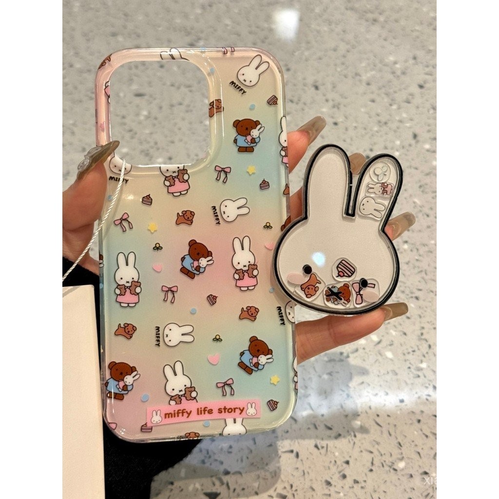 เคสโทรศัพท์มือถือสำหรับ iPhone 7 8 x XS XR xsmax 11 12 13 14 15 16 Pro Max PLUS Mffy Rabbit Bear ภาพประกอบขาตั้งหุ้มทั้งเครื่องกันกระแทกเคสนิ่มเคสป้องกัน cyrp