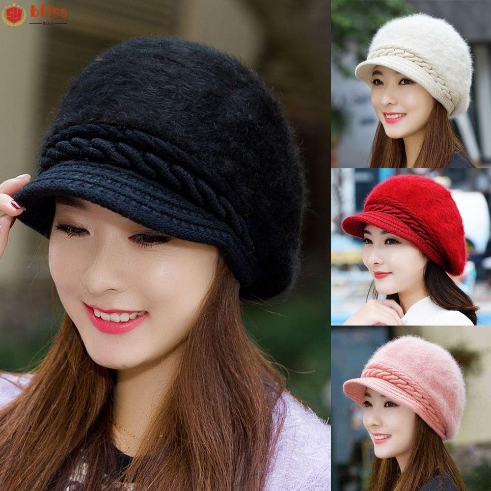 Blliss ฤดูหนาว Beret หมวก, Thicken Warm Faux กระต่ายขนสัตว์ป้องกันหูหมวก,กลางแจ้งถัก Casual Plush Cosy หมวกผู้หญิง