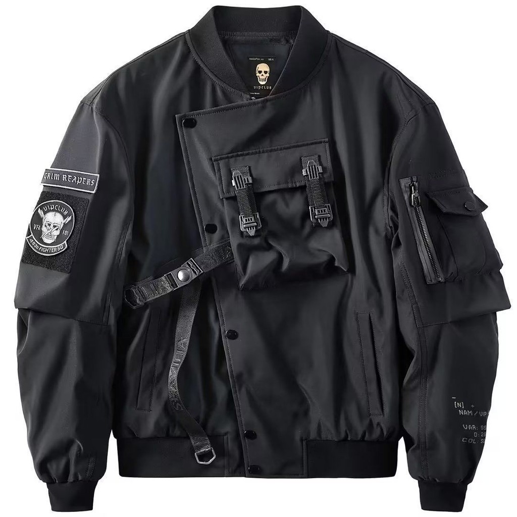 ฤดูใบไม้ร่วงนักบินแจ็คเก็ตผู้ชายขนาดบวกทำงาน Workwear เสื้อหลายกระเป๋าออกแบบความรู้สึกปักเบสบอลเครื่องแบบเสื้ออินเทรนด์