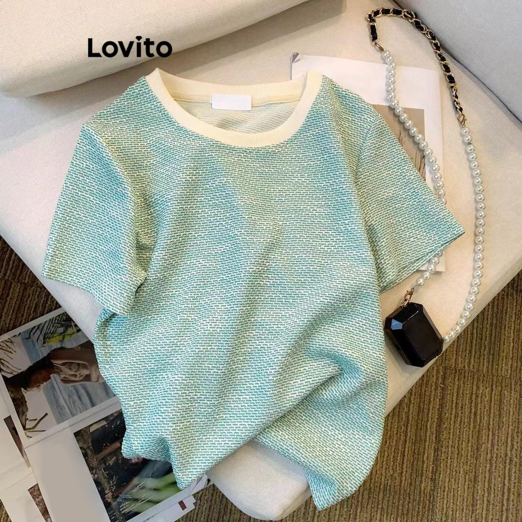 Lovito เสื้อยืดผู้หญิง ลายทาง แบบคัลเลอร์บล็อก สไตล์น่ารัก LNE59644(หลากสี)