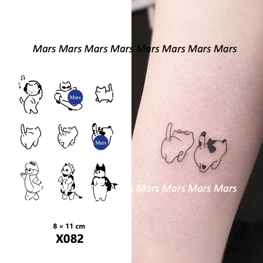 Mars Tattoo NEW Technology – รอยสักชั่วคราว-lasting 2 สัปดาห์, กึ่งถาวร, สติกเกอร์รอยสัก แบบแมวน่ารัก X082