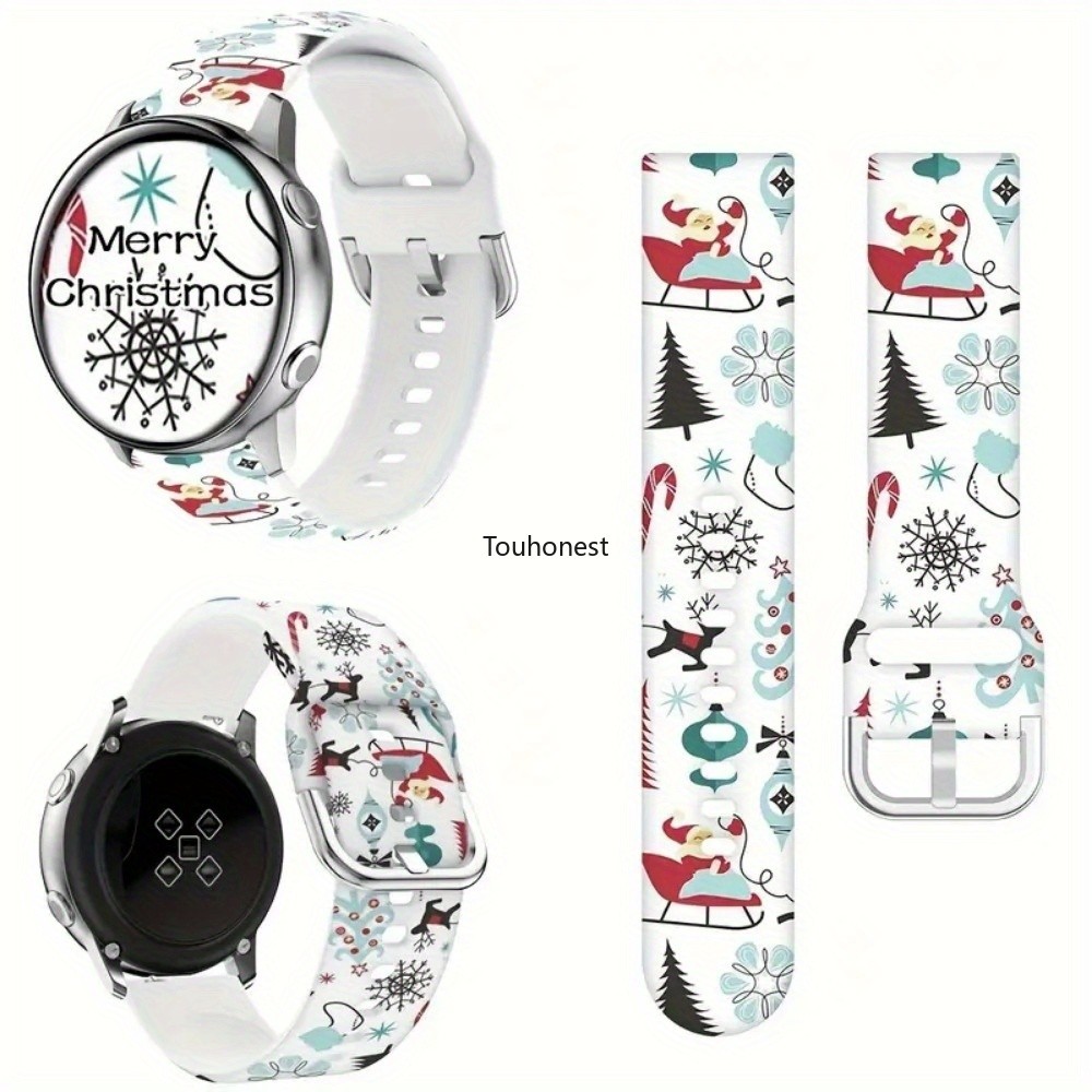20mm 22mm สายนาฬิกาสําหรับ Samsung Galaxy Gear Sport S2 S3 คลาสสิก Huawei นาฬิกา 4 สาย Garmin Venu 2 GT2-3 Pro Amazfit GTR 4 หัวเข็มขัดผีเสื้อรูปแบบคริสต์มาสสายนาฬิกาซิลิโคน