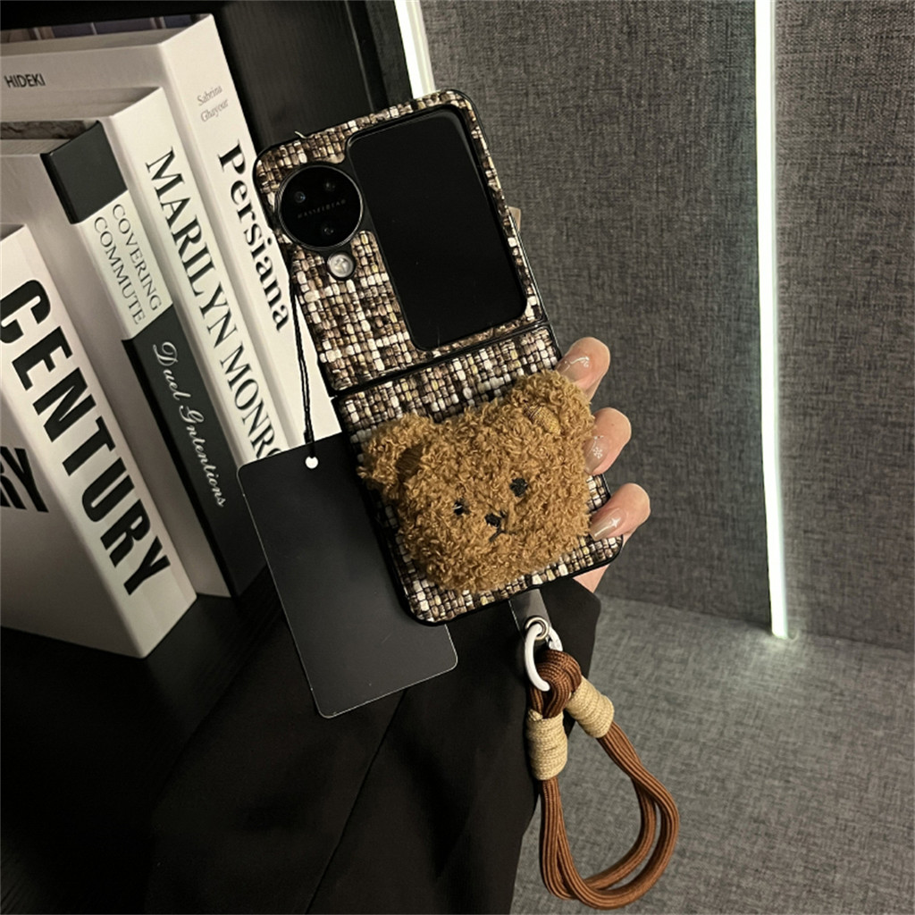 Luken Ins เกาหลีหรูหราทอผ้ารูปแบบตุ๊กตาหมีแบบพกพาเชือกเคสโทรศัพท์สําหรับ OPPO N3Flip N3 Flip N3Flip 