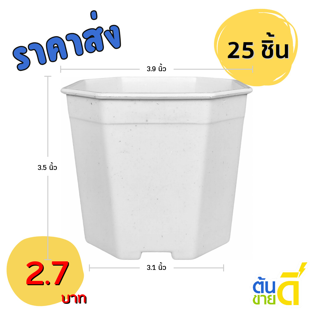 กระถางต้นไม้ กระถาง 8 เหลี่ยม กระถางแคลตัส เบอร์ 4 นิ้ว สีขาว 25 ใบ ชิ้น ยกมัด