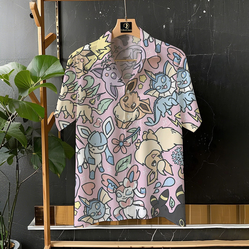 Pokémon Pikachu การ์ตูนน่ารัก Kotong เสื้อฮาวายแขนสั้นพร้อมการออกแบบกระเป๋าวันหยุดสบายๆอเนกประสงค์วันสบายเสื้อแขนสั้นระบายอากาศเสื้อดีไซน์ใหม่