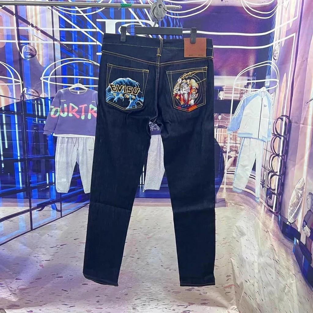 Evisu กางเกงยีนส์ตรงสำหรับผู้ชาย Evisu Angler ปักลาย