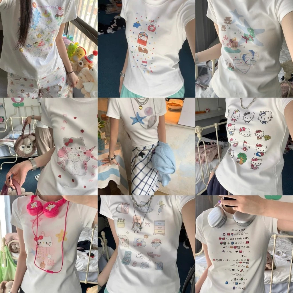 (จัดส่งตลอด 24 ชั่วโมง)Angle Official baby tee เสื้อเบบี้ทีลายวน เสื้อครอปท็อป แขนสั้น พิมพ์ลายหัวจ#0717