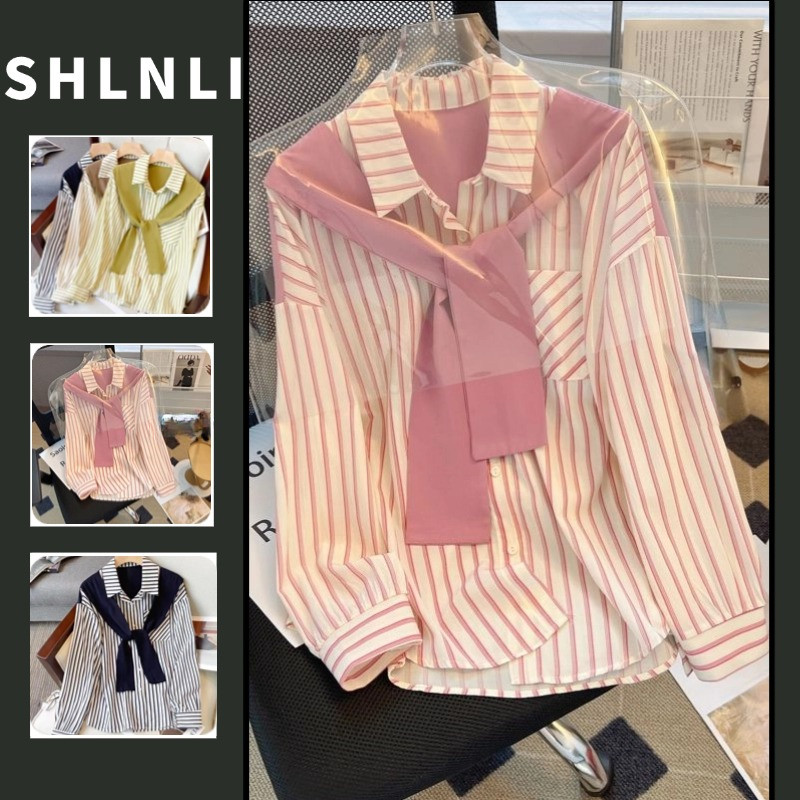 ผู้หญิงย้อนยุคปลอมสองชิ้นลายเสื้อฤดูใบไม้ผลิฤดูใบไม้ร่วงสบายๆหลวมเสื้อแขนยาว