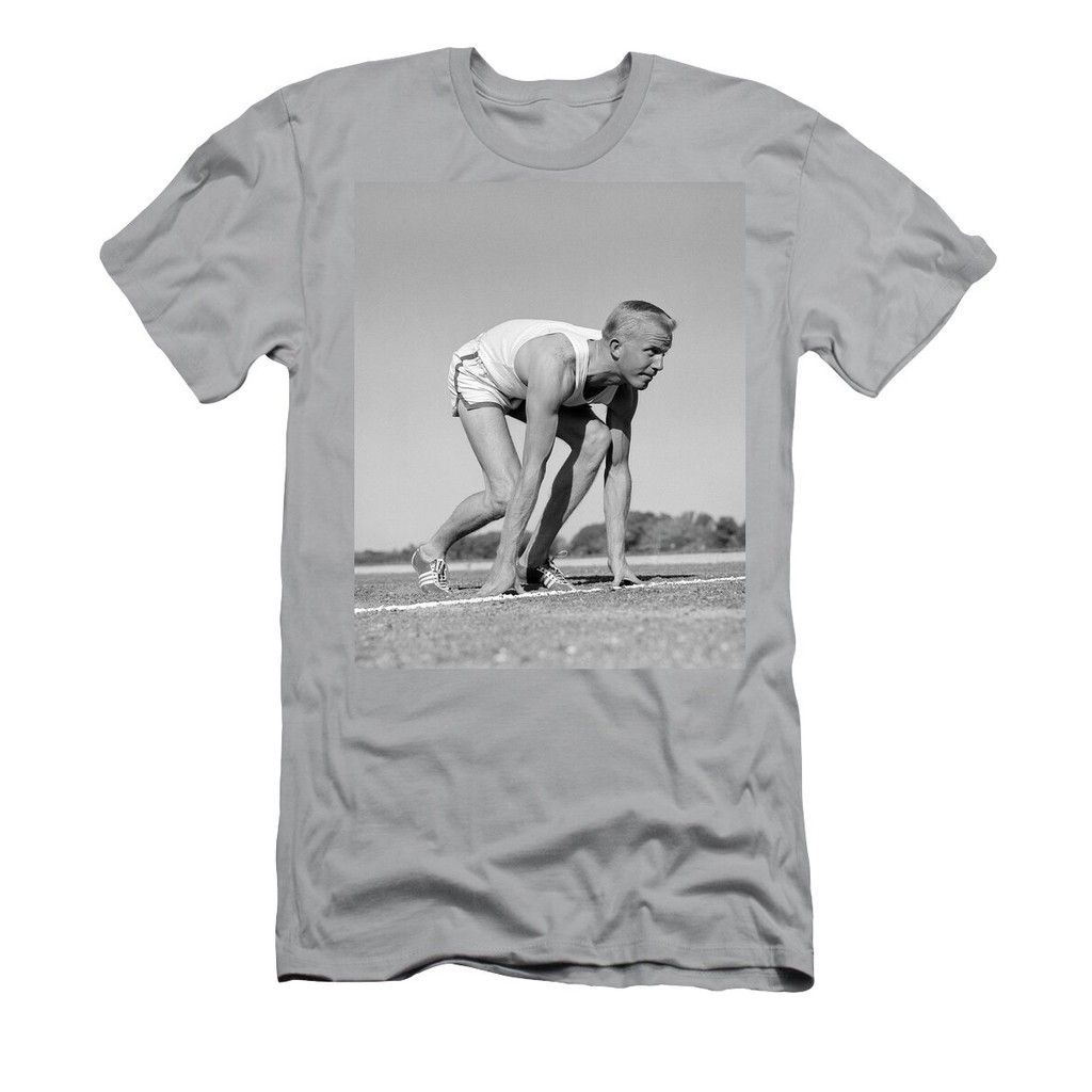 เสื้อยืด Vintage 1960s Man Sprinter Runner T-Shirt แท้ Cotton 100% เซ็กซี่ แห้งเร็ว y2k การ์ตูน เสื้