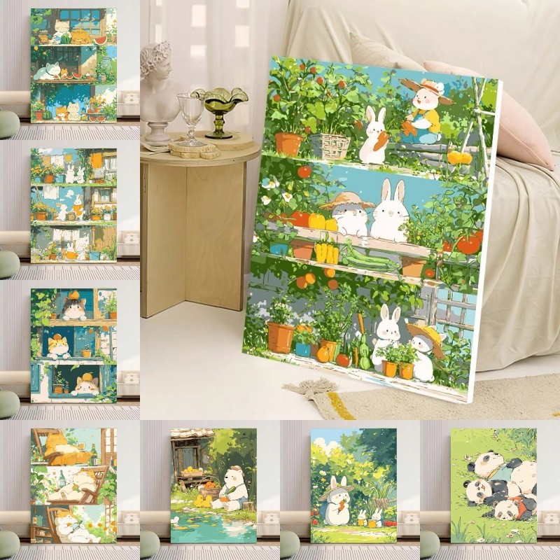 🌼มีเฟรม🌼 ระบายสีตามตัวเลข 30*40CM รูปแบบแมวน่ารัก ภาพระบายสีตามตัวเลข DIY ภาพวาดสีน้ำมันดิจิตอลใส่กรอบ ของเล่นวาดภาพ