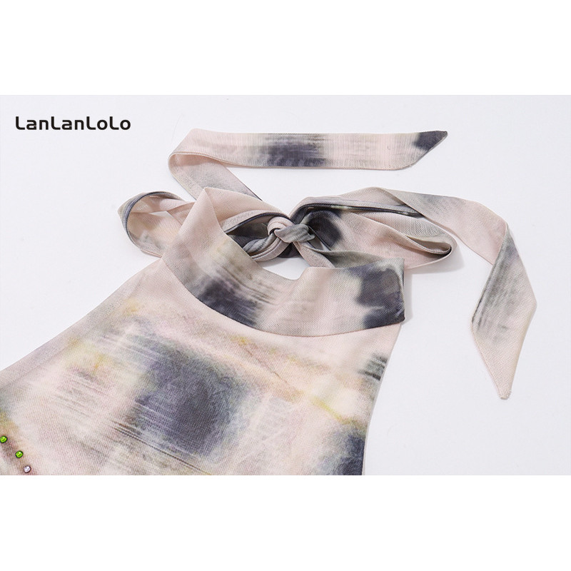 Lanlanlolo เสื้อกล้ามผู้หญิง 2025 พิมพ์ Halter แขนกุดแฟชั่นทุกวัน Casual Slim Fit ทุกการแข่งขัน