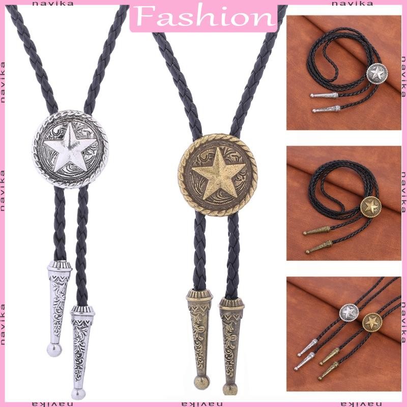 Nav Bolo Tie เนคไทคาวบอย Punk Faux หนังเชือกสร้อยคอ Star จี้