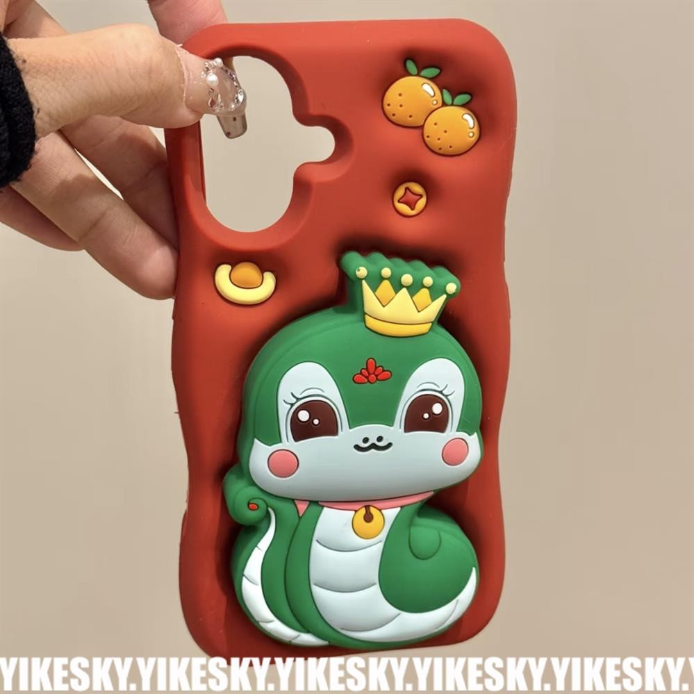 สามมิติมงกุฎขาตั้งงูสีเขียว แอปเปิล 16โปรแม็กซ์ เคสโทรศัพท์ ไอโฟน15 ซิลิโคน141312หญิง 14pro สไตล์ใหม