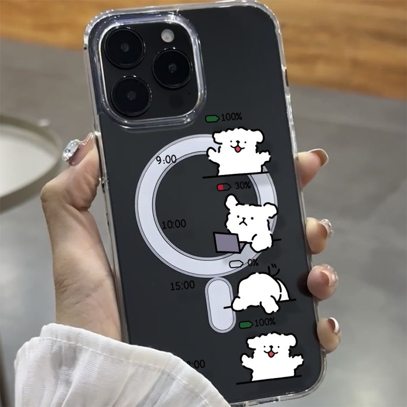 🔥GOOD🔥เคสมือถือ แม่เหล็ก เคสใส สำหรับไอโฟน ลูกสุนัขที่ทำงานล่วงเวลาCase for IPhone 11 15 16PRO 8Plus 14 13 11 Pro MAX 8