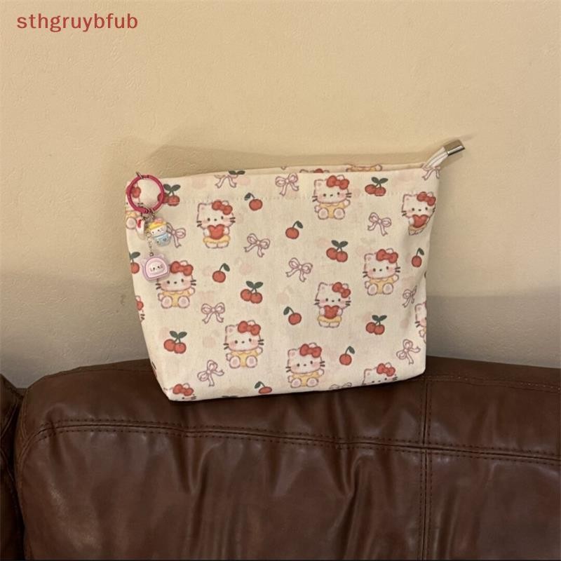 STHB น่ารัก Sanrio Hello Kitty กระเป๋าเครื่องสําอาง Sweet KT Cat ความจุขนาดใหญ่แบบพกพาผ้าใบกระเป๋าเก็บกระเป๋าเหรียญกระเป๋าแต่งหน้าของขวัญ TH