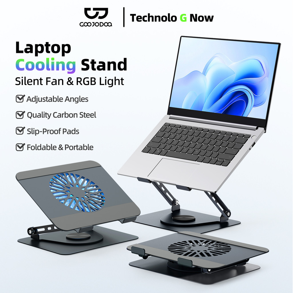 GOOJODOQ แล็ปท็อป Cooling Bracket Hollow out การออกแบบแบบพับได้พัดลมแม่เหล็กที่ถอดออกได้แบบไดนามิกGradient Lighting