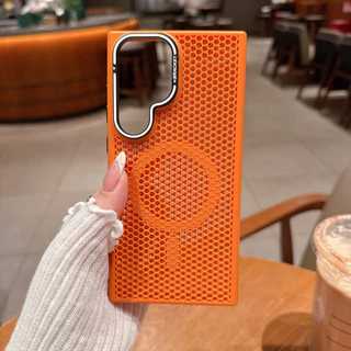ที่ยึดเลนส์ล่องหนแม่เหล็กโลหะผสมหรูหรา เคสระบายความร้อนแบบตาข่ายสำหรับ Samsung Galaxy S25 Ultra Plus S24 S23 Ultra Plus ปกแข็งกันกระแทก