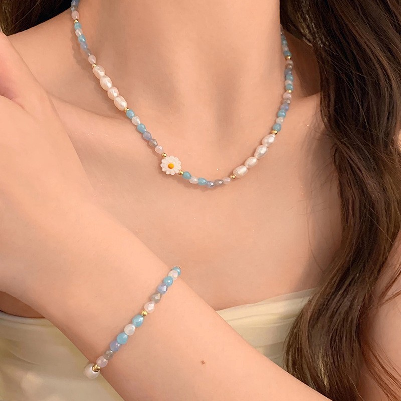 สร้อยคอยาวไข่มุกโซ่คลาวิคเคิลแฟชั่นใหม่หวานสดใหม่ปรับแต่งได้หลากหลาย