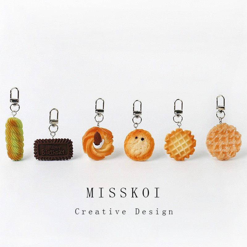 มิสโคอิ สนุกจําลองคุกกี้บิสกิตพวงกุญแจที่เรียบง่ายน่ารักกระเป๋าเป้สะพายหลังจี้
