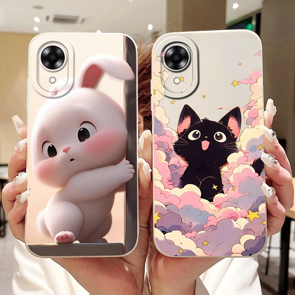 สําหรับ Oppo A17k A17 CPH2471 CPH2477 ใหม่น่ารักกระต่ายแมวการ์ตูนปลอก Oppo A17 A17k เลนส์ป้องกันซิลิโคนอ่อนนุ่มเคสโทรศัพท์