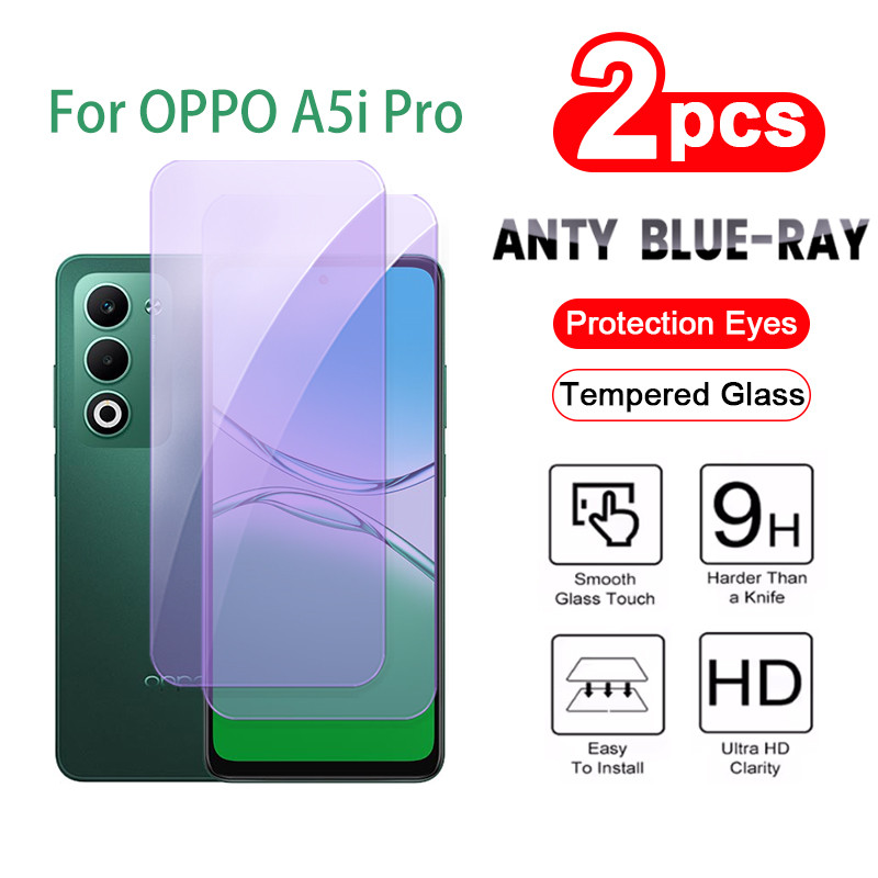 กระจกนิรภัย 2 ชิ้น ฟิล์ม OPPO A5i Pro 4G ฟิล์มกันรอยป้องกันแสงสีฟ้าสำหรับ OPPO A5i Pro A5 Pro A5x A5