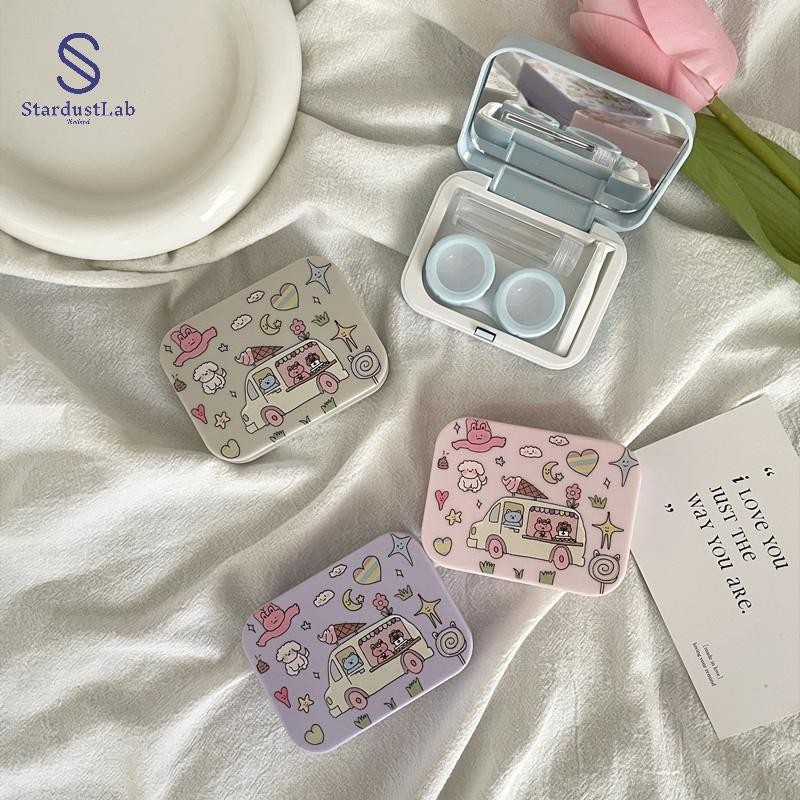 กล่องคอนแทคเลนส์ StardustLab สีทึบแบบพกพาคอนแทคเลนส์กล่องดูดชุดผู้ถือ SDL