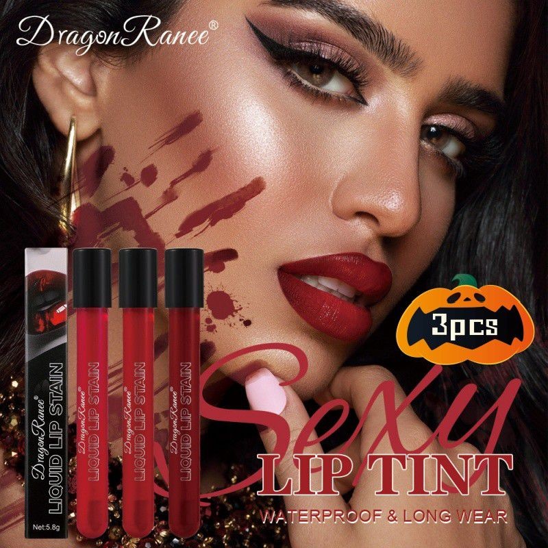 3pcsDragonRanee Halloween Lip Glaze Lip Liquid Glossy Moisturizing Lip Gloss Vampire Lipstick
