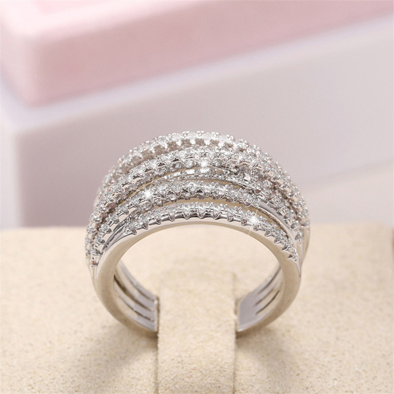 แฟชั่น Multi-Layered Cross Finger แหวนพราว Cubic Zirconia หินทุกวันสวมใส่ Statement แหวนผู้หญิงเครื่องประดับ