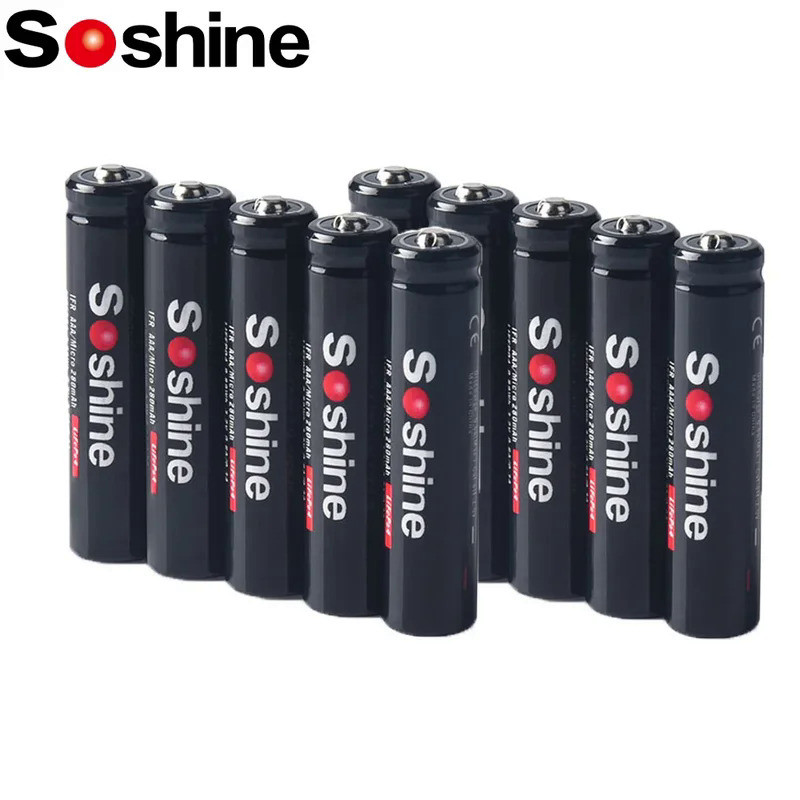 Soshine 10PC 10440 280mAh Rechargeable Battery 3.2V AAA LiFePO4 Battery Smart Lithium Batteries 1000
