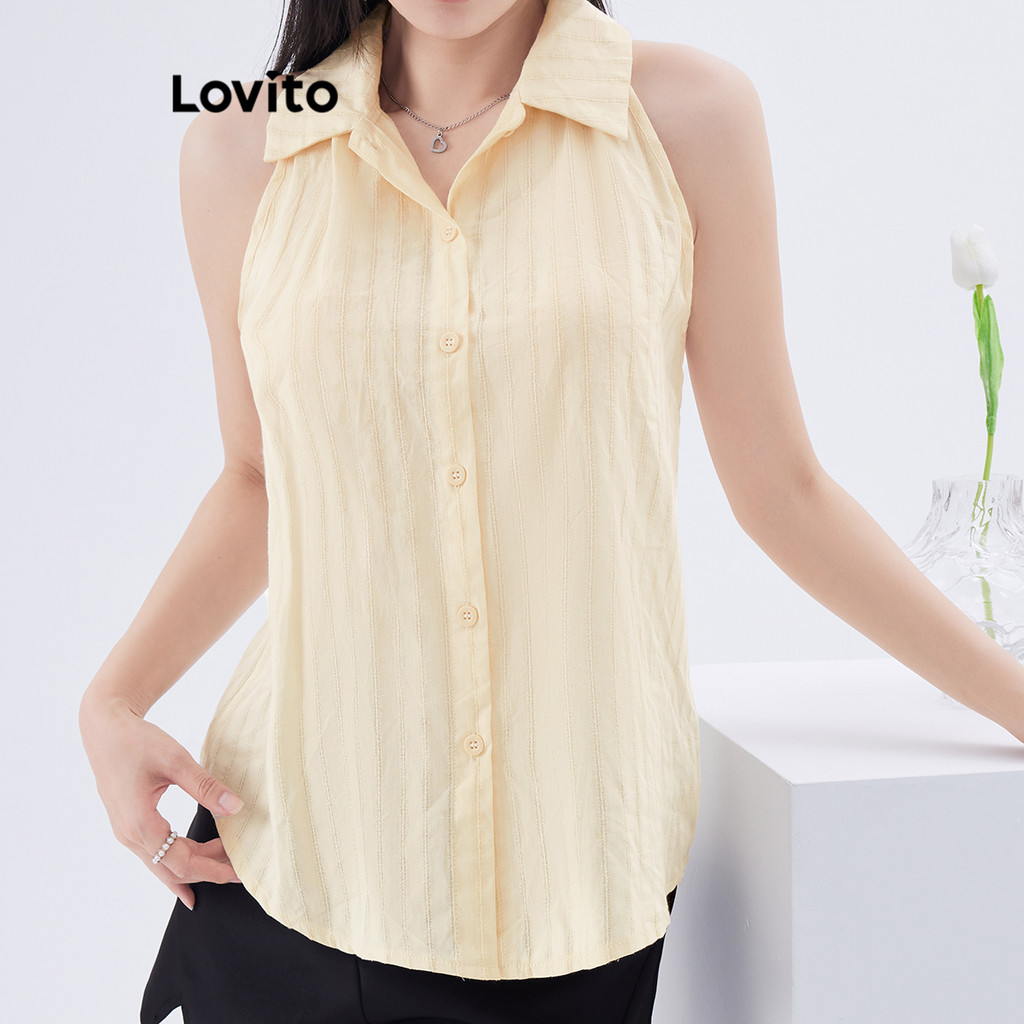 Lovito เสื้อเบลาส์ลายเรียบๆ ลำลองสำหรับผู้หญิง L105MD225