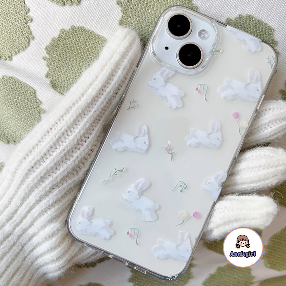 Ins ภาพวาดสีน้ํามันดอกไม้กระต่ายใสเคสโทรศัพท์สําหรับ IPhone 11 15 16 Pro MAX 16 Plus 12 14 13 Promax XS MAX XR 8 7 Plus Drop ทนนุ่ม TPU โทรศัพท์ปกหลัง