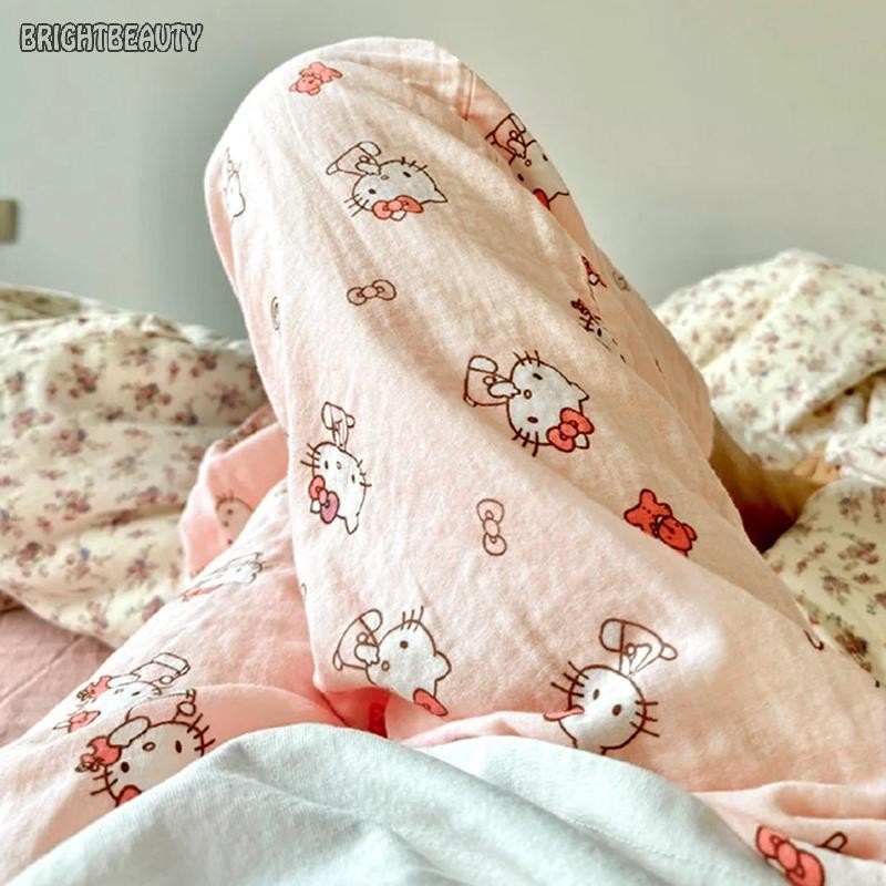 Brightbeauty แฟชั่น Casual Home หลวมสูงเอวน่ารักการ์ตูนลูกแมวชุดนอนสําหรับผู้หญิง TH