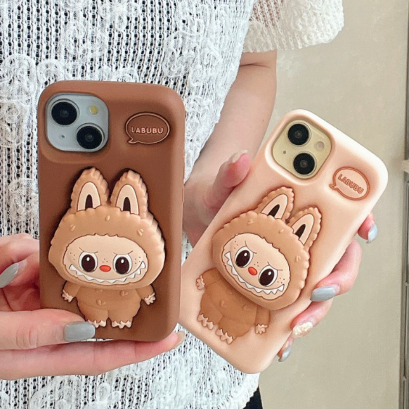 3d telescopic bracket การ์ตูน labu เคสซิลิโคนสําหรับ iPhone 16 15 14 13 12 11 Pro Max ปลอกการ์ตูนสัตว์ซิลิโคนอ่อนนุ่มสําหรับ iPhone14Promax กรณี