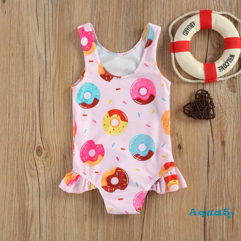 อุ๊ย-ระบายอากาศสาวน้อยชุดว่ายน้ําชิ้นเดียวฤดูร้อนเด็กน่ารักปู/โดนัทพิมพ์แขนกุดชุดว่ายน้ําสําหรับวันหยุด - รูปที่ 3