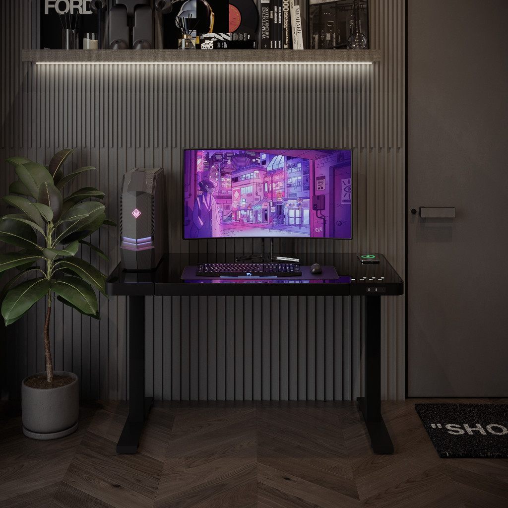 SB Design Square โต๊ะทำงานปรับระดับไฟฟ้า ขนาด 120 ซม. Top กระจก Temper รุ่น Luke#2 (W120XD60XH70-120 ซม)  แบรนด์ SB FURN