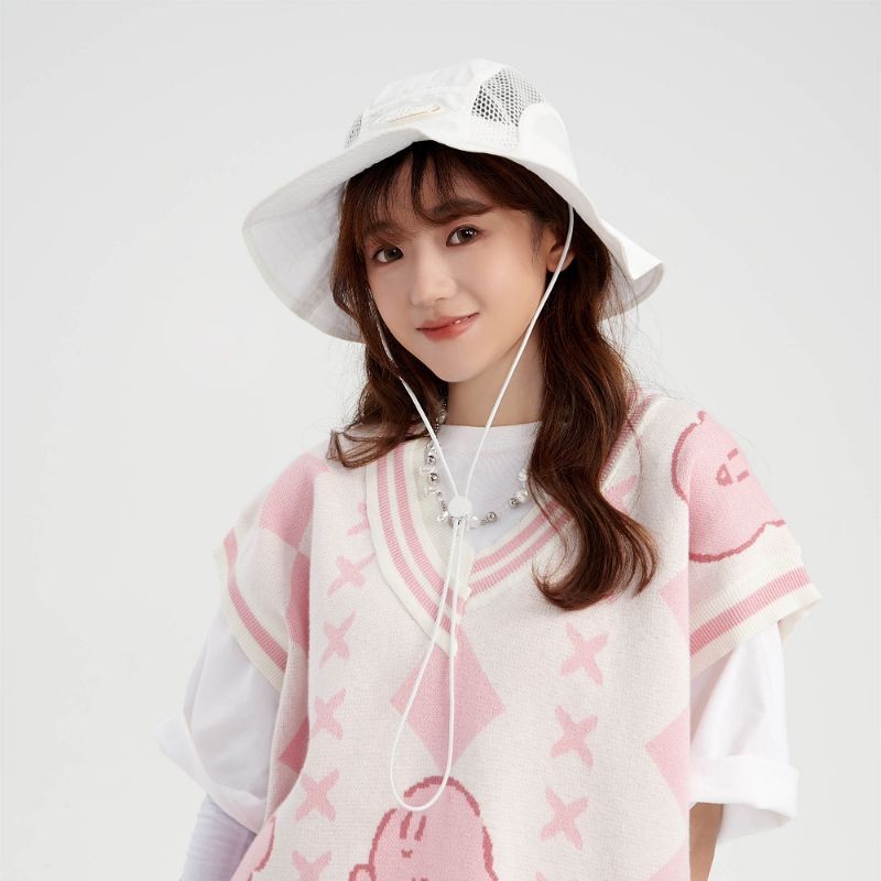 Kirby สีชมพูและสีขาว Miscomted V คอเสื้อกั๊กถักเสื้อกันหนาว JK Top 牌星领卡比粉白马甲针毛衣jk Top