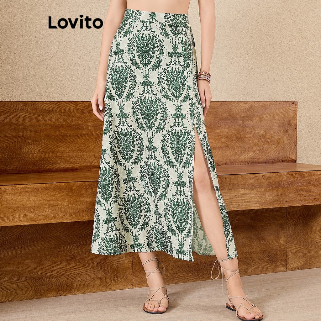 Lovito กระโปรงสไตล์โบฮีเมียนลายเพสลีย์สำหรับผู้หญิง L109MD472