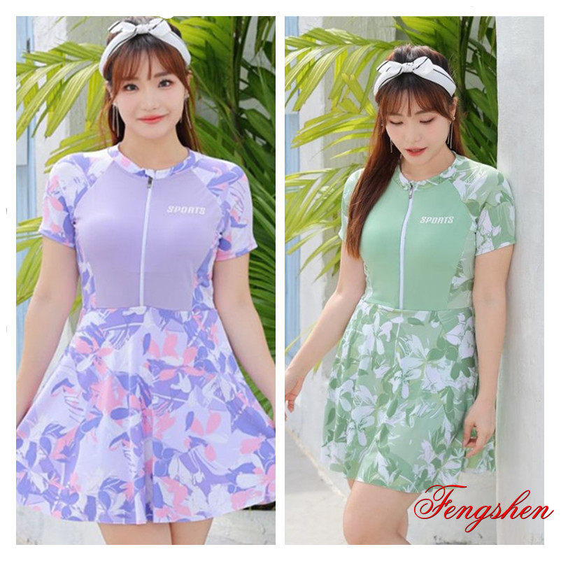 ชุดว่ายน้ำผู้หญิงไซส์ใหญ่ ชุดว่ายน้ำแบบกระโปรงชิ้นเดียว ใส่สบายระบายอากาศได้ดี พร้อมกางเกงขาสั้นนิรภัย