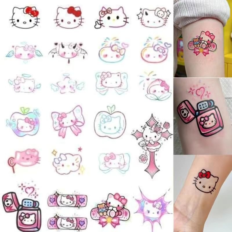 Line Cat การ์ตูนน่ารักสติกเกอร์รอยสัก Influencer Hello Kitty สี Simple Finger Wrist Tattoo สติกเกอร์