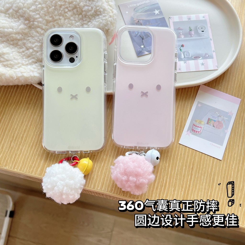 สีเหลืองสีชมพู Miffy Face ฝาครอบ IMD สองด้านสําหรับ Apple IPhone 16 15 14 13 12 Pro Max เคสกันกระแทก