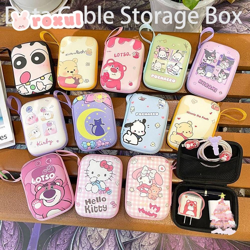กล่องเก็บสายเคเบิลข้อมูล ROXUL, ฝาครอบป้องกันเครื่องชาร์จ Kuromi Pachacco Winnie ความจุขนาดใหญ่, กระเป๋าเดินทางกลางแจ้งลิปสติก EVA มัลติฟังก์ชั่น