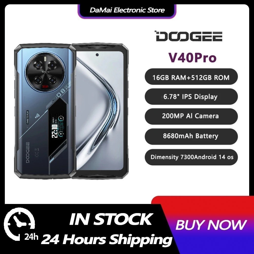Doogee V40 Pro โทรศัพท์ที่ทนทาน6.78 "จอแสดงผล IP5 5G 16G6 512G6 ขนาด7300 4nm 200MP Al กล้อง 8680mAh 