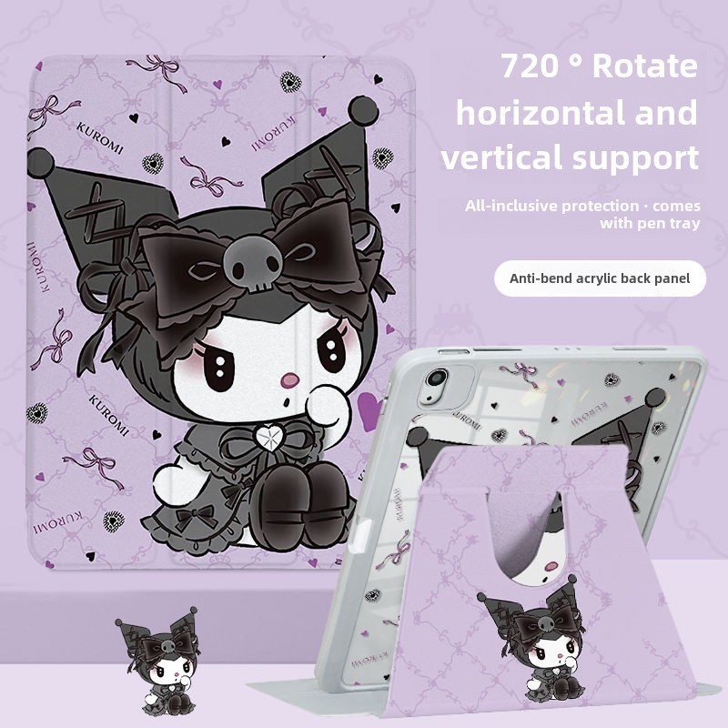 360 ° Rotation อะคริลิค iPad สําหรับ iPad Air4 Air5 10.9 gen9 gen8 gen7 2020/2021 Pro11 Kuromi Graffiti พร้อมผู้ถือปากกา iPad กรณี