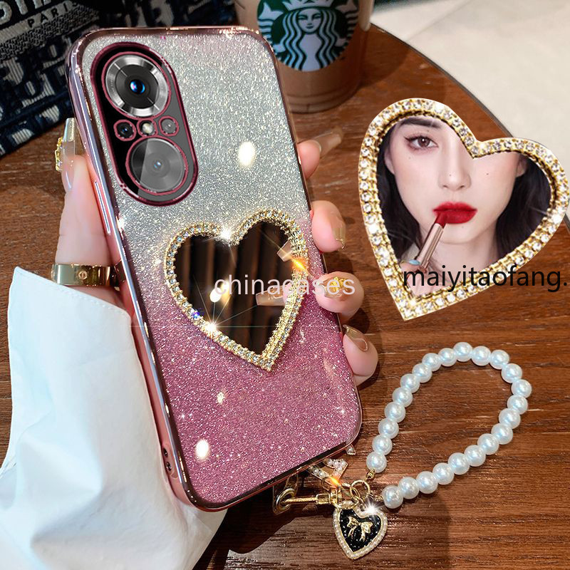 Huawei NOVA 9 10 SE 4 5 3i 5i 10 10 Pro เคสโทรศัพท์โปร่งใส Love กระจกสร้อยข้อมือซิลิโคนอ่อนนุ่มกันกระแทก Glitter ฝาครอบ RFVTGBT