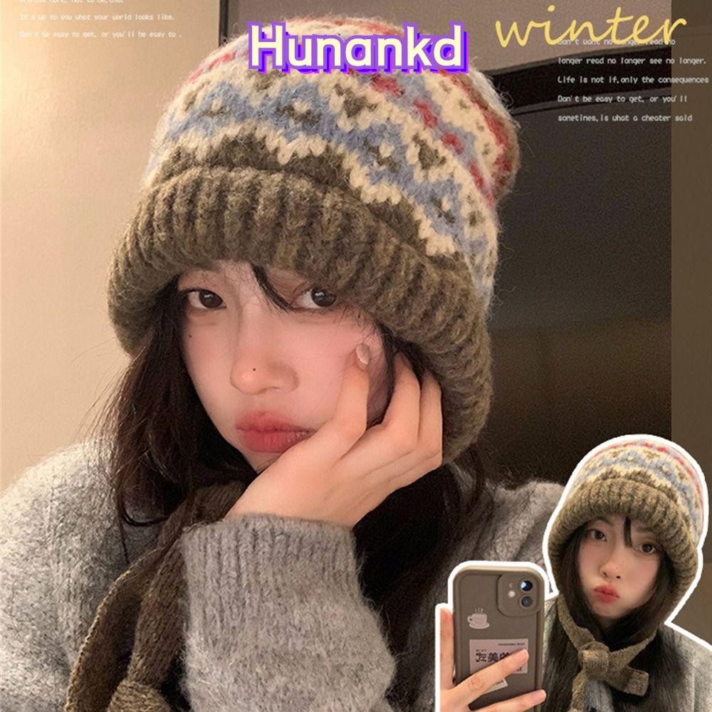 Huan หมวกถัก, กันลมเย็นอบอุ่นหนาหมวก Bonnet, อุปกรณ์ป้องกันหูลายน่ารักสําหรับฤดูใบไม้ร่วงฤดูหนาว