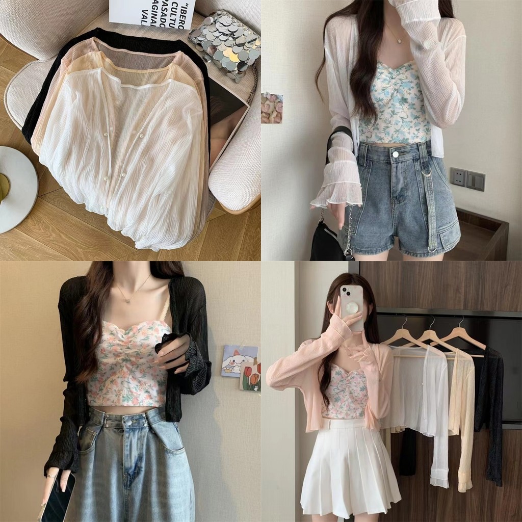 Evelyn เสื้อคลุมซีทรู แขนยาว คาร์ดิแกนผ้าบางเบาใส่สบาย แมตท์ได้สวยๆ ใส่สบาย มีของพร้อมส่ง#8K66-C
